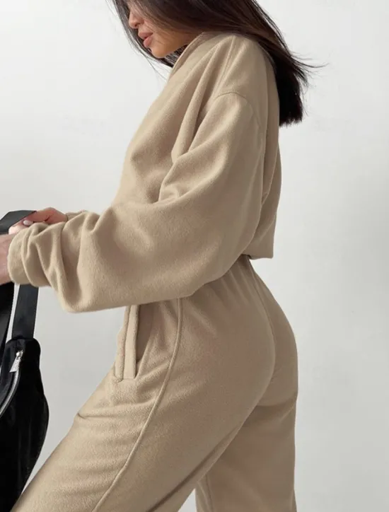 Online Comfry Fleece Women's Sweatshirt Pants Sets Outdoor Warm Long Sleeve Spring Fall Women Two Piece Sets