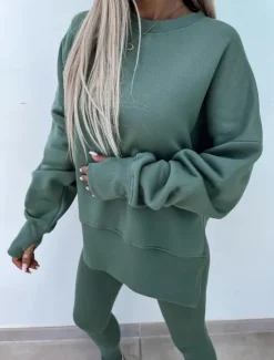 Best Comfry Women Sweatshirt Hoodie Tracksuit Bolero Top Long Sleeve Green Spring Fall Women Two Piece Sets
