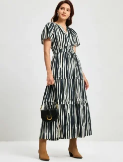 Outlet Cotton Chic Short Sleeve Striped Maxi Skirt Women Vacation Dresses|Casual Dress
