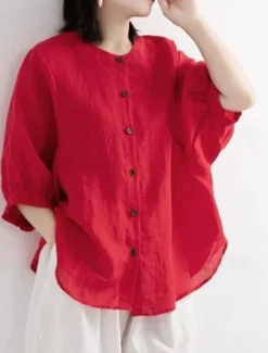 Clearance Cotton Linen Shirts Linen Shirt Button Up Long Cotton Top Women's Black White Yellow Solid Color Buttons Street Daily Fashion Shirt Collar Cotton Linen Regular Fit M Women Shirts