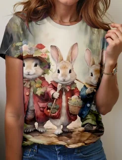 Sale Easter Women's T Shirt Animal Casual Short Sleeve Round Neck Regular Tops Daily Print Summer Spring Women T-Shirts