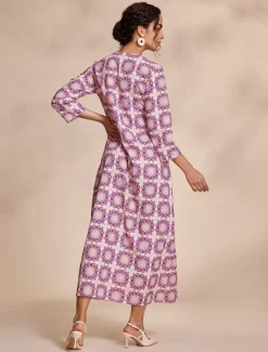Best Ethnic Floral Notched Collar Maxi Dress Women Floral Dresses