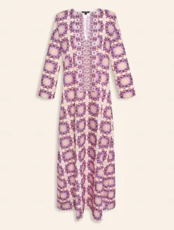 Best Ethnic Floral Notched Collar Maxi Dress Women Floral Dresses