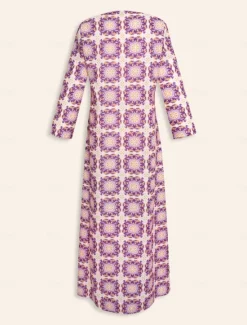 Best Ethnic Floral Notched Collar Maxi Dress Women Floral Dresses