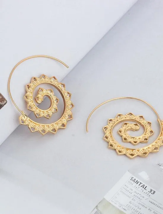 Clearance european and american new oval spiral earrings exaggerated swirl gear shape heart shape retro ear jewelry wholesale Women Trendy Jewelry
