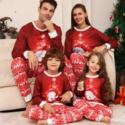 Family Christmas Pajamas Cotton Graphic Cute Christmas Pajamas School Print Long Sleeve Mommy And Me Outfits Active Matching Outfits Home Outfits Women Pajama-Setter