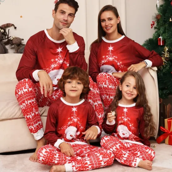 Family Christmas Pajamas Cotton Graphic Cute Christmas Pajamas School Print Long Sleeve Mommy And Me Outfits Active Matching Outfits Home Outfits Women Pajama-Setter