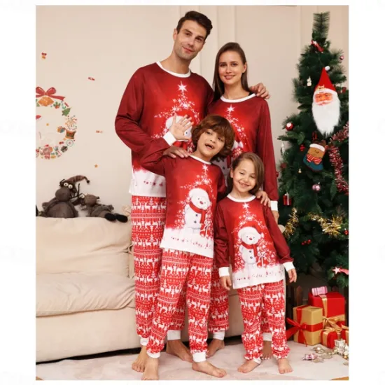 Family Christmas Pajamas Cotton Graphic Cute Christmas Pajamas School Print Long Sleeve Mommy And Me Outfits Active Matching Outfits Home Outfits Women Pajama-Setter