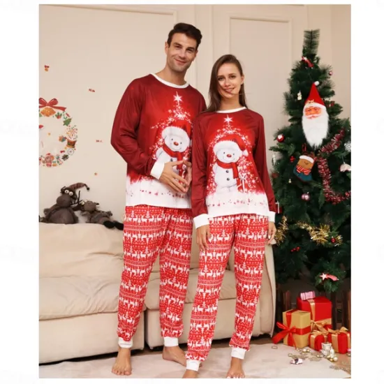 Family Christmas Pajamas Cotton Graphic Cute Christmas Pajamas School Print Long Sleeve Mommy And Me Outfits Active Matching Outfits Home Outfits Women Pajama-Setter