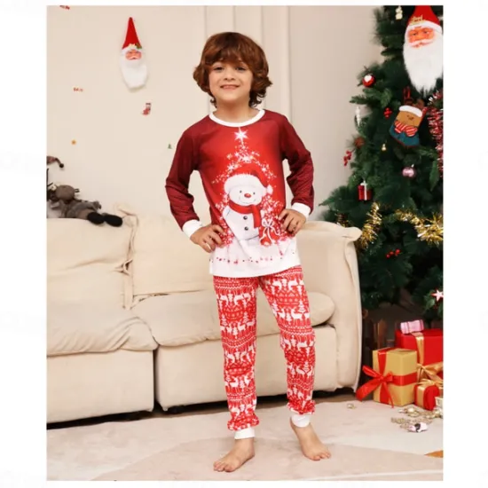 Family Christmas Pajamas Cotton Graphic Cute Christmas Pajamas School Print Long Sleeve Mommy And Me Outfits Active Matching Outfits Home Outfits Women Pajama-Setter