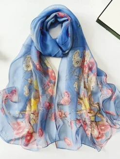 Hot Flower Summer Women Thin Style Scarf Bandana Soft Bandana Female Elegant Shawl Hijab Hairscarves Beach Scarf Women Scarves