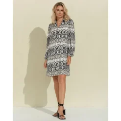 Sale Geometric Long Sleeve Mini Shirt Dress Women Casual Dress|Vacation Dresses