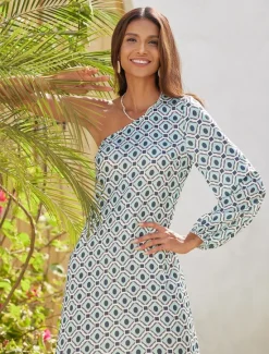 Best Geometric One Shoulder Maxi Dress Women Casual Dress|Vacation Dresses