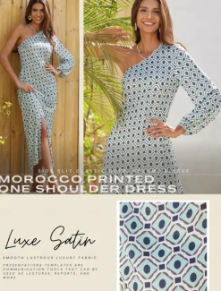 Best Geometric One Shoulder Maxi Dress Women Casual Dress|Vacation Dresses