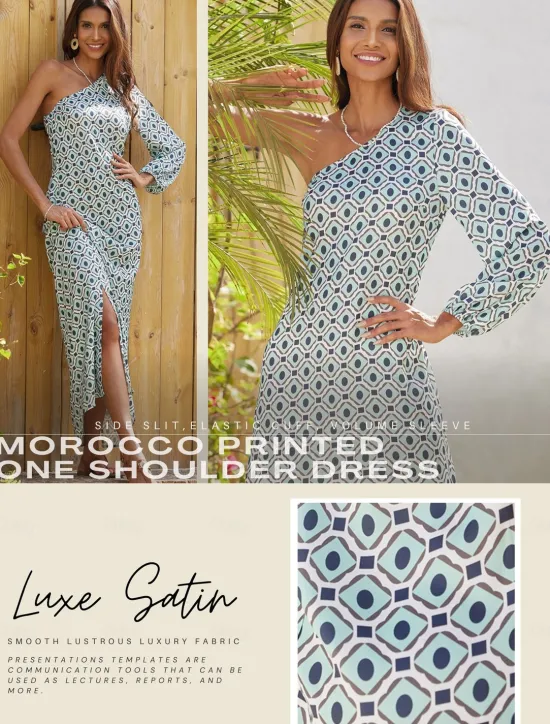 Best Geometric One Shoulder Maxi Dress Women Casual Dress|Vacation Dresses