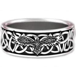 Best gothic jewelry, retro ring, mens and women ring, norse mythology giant wolf fenrir defend temple raven amulet jewelry boyfriend gift mens viking hip hop rock ring (6) Women Trendy Jewelry