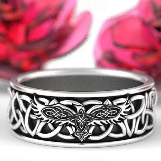 Best gothic jewelry, retro ring, mens and women ring, norse mythology giant wolf fenrir defend temple raven amulet jewelry boyfriend gift mens viking hip hop rock ring (6) Women Trendy Jewelry