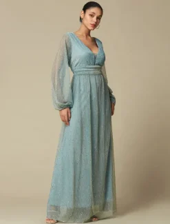 Sale Fashion Party/Wedding Guest V Neck Long Sleeve Sparkle Polyester Maxi Dress dress to impress 2024 Women Cocktail Dress
