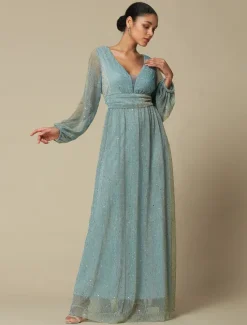 Sale Fashion Party/Wedding Guest V Neck Long Sleeve Sparkle Polyester Maxi Dress dress to impress 2024 Women Cocktail Dress