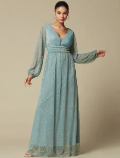 Sale Fashion Party/Wedding Guest V Neck Long Sleeve Sparkle Polyester Maxi Dress dress to impress 2024 Women Cocktail Dress