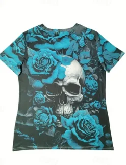 Best Halloween Women's Cotton Shirt Graphic Halloween Bohemia Vintage Stylish Short Sleeve Crew Neck Regular Tops Daily Holiday Beach Wear Print Blue Summer Spring Women Boho Tops