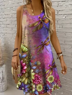 Online Halloween Women's Mini Dress Sundress A Line Dress Off The Shoulder Dress Vacation Casual Holiday Beach Regular Fit Floral Graphic Animal Sleeveless Crew Neck Scoop Neck Yellow Red Blue Purple Summer Women Sundresses