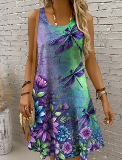 Online Halloween Women's Mini Dress Sundress A Line Dress Off The Shoulder Dress Vacation Casual Holiday Beach Regular Fit Floral Graphic Animal Sleeveless Crew Neck Scoop Neck Yellow Red Blue Purple Summer Women Sundresses