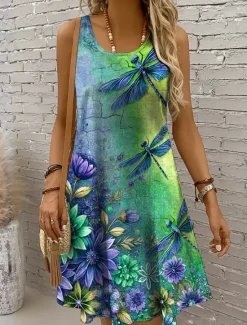 Online Halloween Women's Mini Dress Sundress A Line Dress Off The Shoulder Dress Vacation Casual Holiday Beach Regular Fit Floral Graphic Animal Sleeveless Crew Neck Scoop Neck Yellow Red Blue Purple Summer Women Sundresses