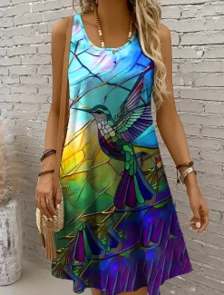 New Halloween Women's Mini Dress Sundress A Line Dress Tank Dress Off The Shoulder Dress Vacation Casual Holiday Beach Regular Fit Ombre Graphic Animal Sleeveless Crew Neck Scoop Neck Blue Purple Summer Women Sundresses