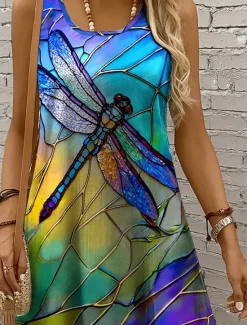 New Halloween Women's Mini Dress Sundress A Line Dress Tank Dress Off The Shoulder Dress Vacation Casual Holiday Beach Regular Fit Ombre Graphic Animal Sleeveless Crew Neck Scoop Neck Blue Purple Summer Women Sundresses