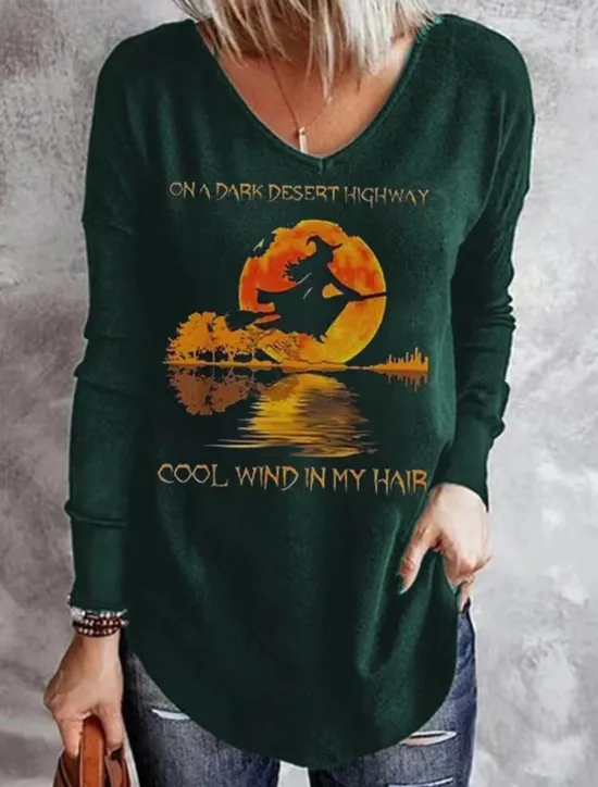 New Halloween Women's T shirt Long Sleeve V Neck Long Sleeve Tunic Tee Blue Green Letter Ghost Print Basic Regular Loose Fit S Prefall Women Tunic Tops