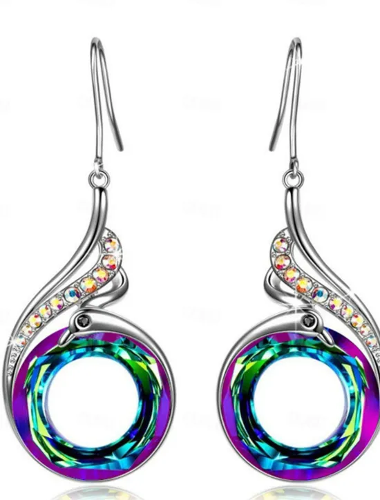 Clearance Hoop Earrings Vintage Style Totem Series Earrings Jewelry Blue / Purple / Green For Party 1 Pair Women Spring Accessories