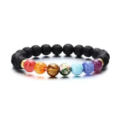 Outlet hot selling natural volcanic stone colorful seven chakra bracelet agate stone beads bracelet Women Trendy Jewelry