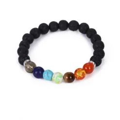 Outlet hot selling natural volcanic stone colorful seven chakra bracelet agate stone beads bracelet Women Trendy Jewelry