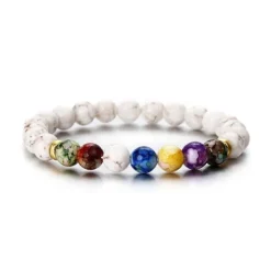 Outlet hot selling natural volcanic stone colorful seven chakra bracelet agate stone beads bracelet Women Trendy Jewelry