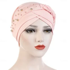 Best India Muslim Women Hijab Hat with Beads Turban Headscarf Islamic Head Wrap Lady Beanie Bonnet Hair Loss Cover Women Hats