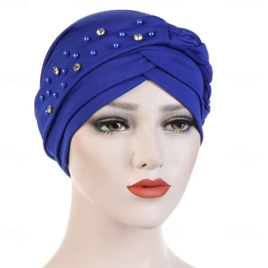 Best India Muslim Women Hijab Hat with Beads Turban Headscarf Islamic Head Wrap Lady Beanie Bonnet Hair Loss Cover Women Hats