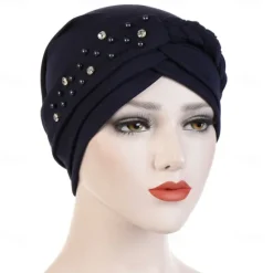 Best India Muslim Women Hijab Hat with Beads Turban Headscarf Islamic Head Wrap Lady Beanie Bonnet Hair Loss Cover Women Hats