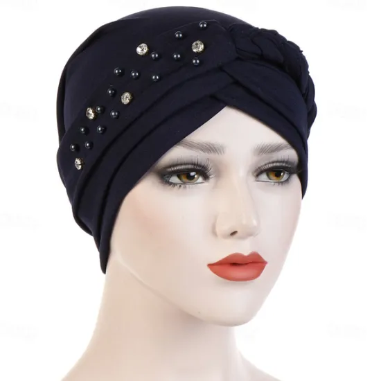 Best India Muslim Women Hijab Hat with Beads Turban Headscarf Islamic Head Wrap Lady Beanie Bonnet Hair Loss Cover Women Hats