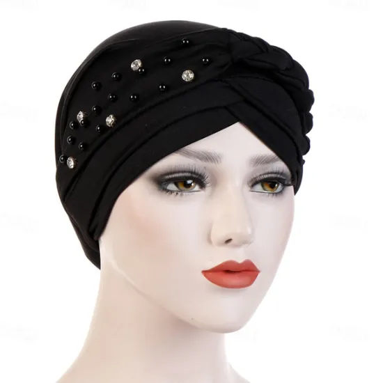 Best India Muslim Women Hijab Hat with Beads Turban Headscarf Islamic Head Wrap Lady Beanie Bonnet Hair Loss Cover Women Hats