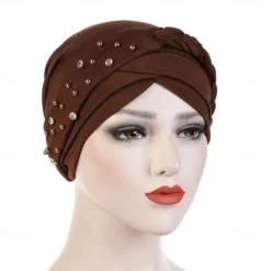 Best India Muslim Women Hijab Hat with Beads Turban Headscarf Islamic Head Wrap Lady Beanie Bonnet Hair Loss Cover Women Hats