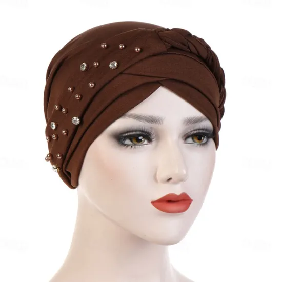 Best India Muslim Women Hijab Hat with Beads Turban Headscarf Islamic Head Wrap Lady Beanie Bonnet Hair Loss Cover Women Hats