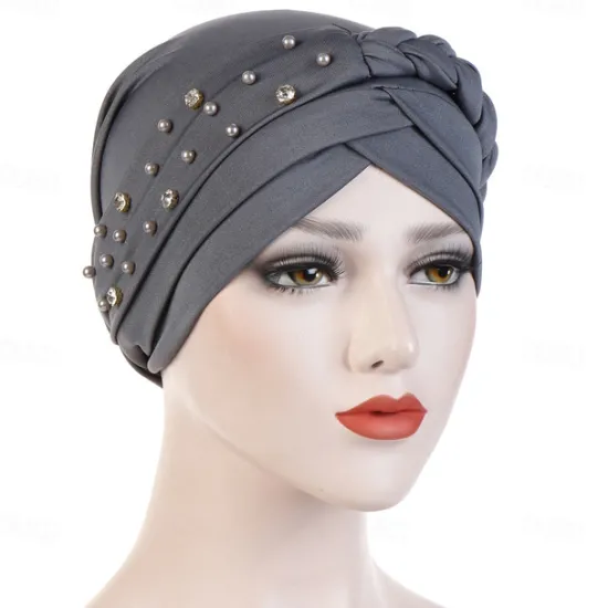 Best India Muslim Women Hijab Hat with Beads Turban Headscarf Islamic Head Wrap Lady Beanie Bonnet Hair Loss Cover Women Hats