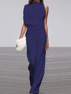 Hot Jumpsuits for Women Dressy Damen Elegant Lang Hosenanzug One Shoulder Mode Einteiler Weites Bein Casual Overall Einfarbig Baggy Sexy Formal Work Playsuit Romper Summer Fall Women Jumpsuits