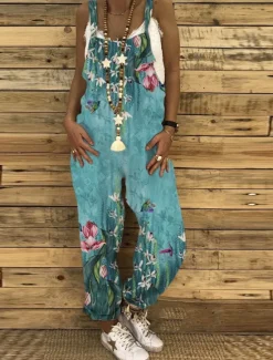 Best Jumpsuits for Women Floral Dungarees Overall Button Pocket Animal U Neck Holiday Daily Vacation Straight Regular Fit Sleeveless Sleeveless Black White Green S M L Women Overalls