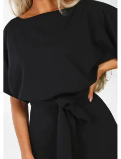 Online Jumpsuits for Women Summer Dressy Short Sleeve Belt Clean Fit Party Wide Leg Playsuit Long Pants Summer Women Jumpsuits