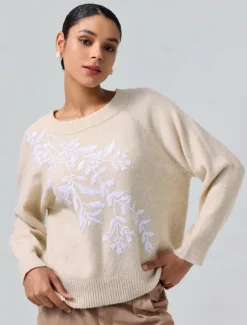 Knit Embroidered Wool Blend Pullover Sweater Women Ugly Sweater