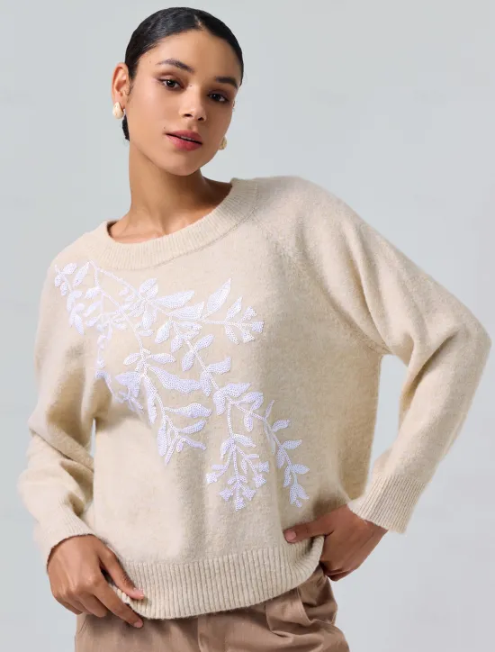 Knit Embroidered Wool Blend Pullover Sweater Women Ugly Sweater