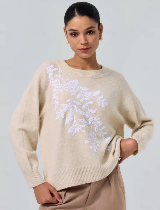 Knit Embroidered Wool Blend Pullover Sweater Women Ugly Sweater