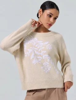 Knit Embroidered Wool Blend Pullover Sweater Women Ugly Sweater